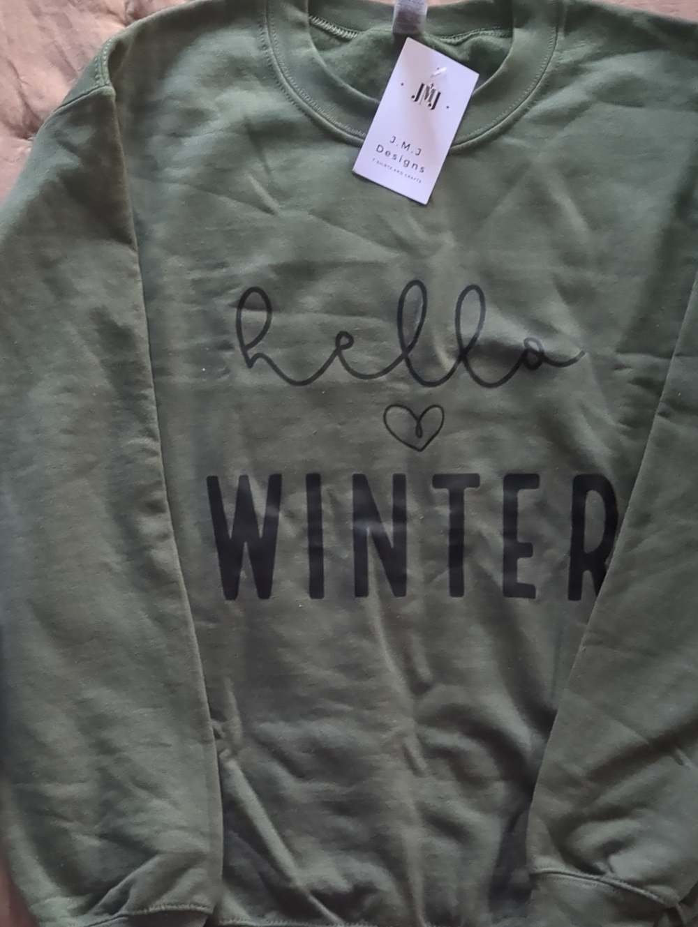 NWT Olive Green "Hello Winter" Women's Sweater Size S